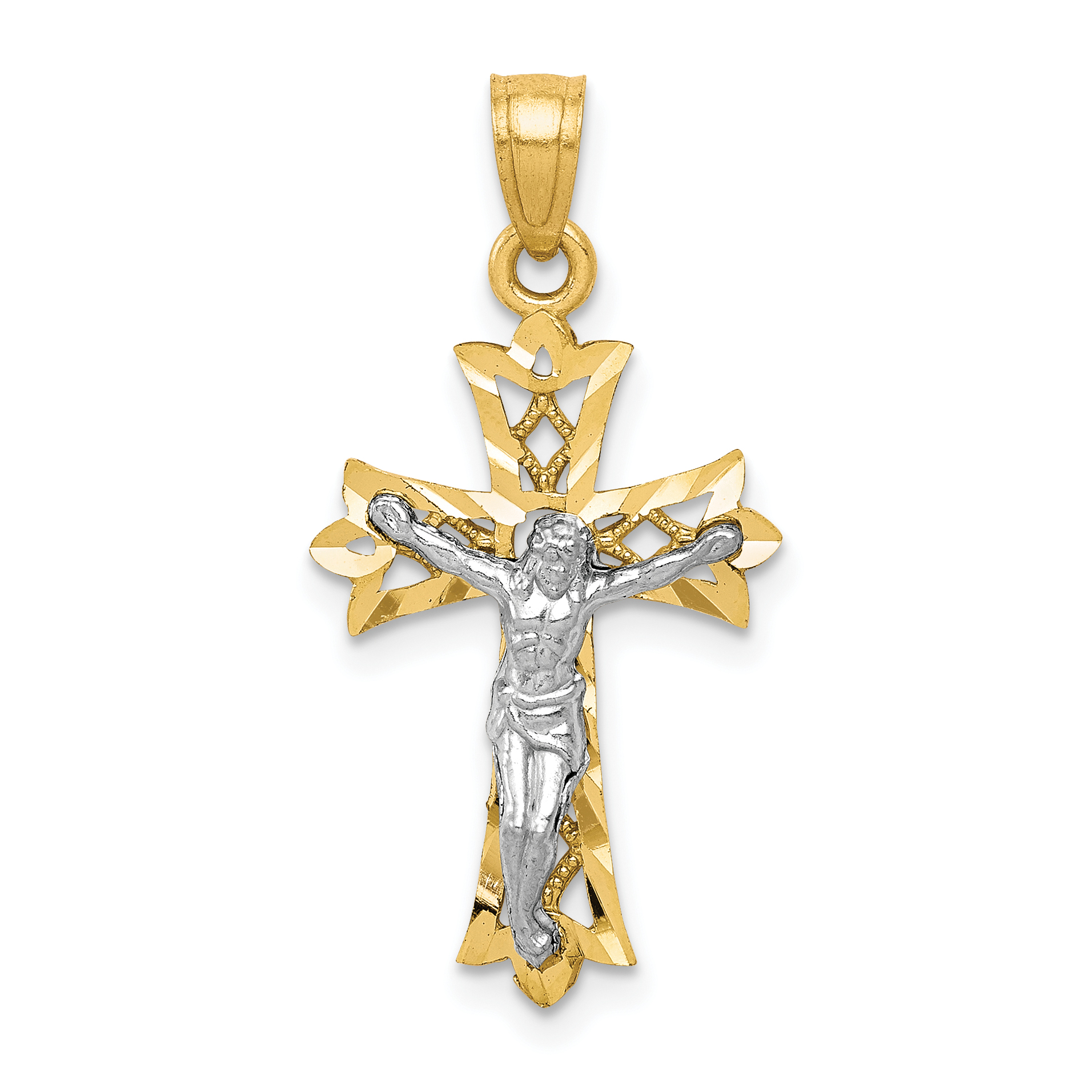 10K w/Rhodium Filigree Crucifix Pendant (10C1071)