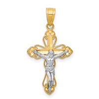 10K and White Rhodium Filigree Crucifix Pendant view 1