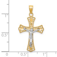 10K and White Rhodium Diamond-Cut Crucifix Pendant view 3