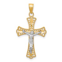 10K and White Rhodium Diamond-Cut Crucifix Pendant view 1