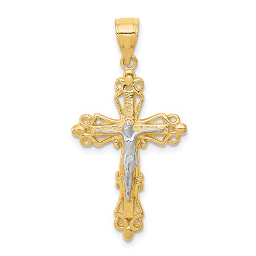 10K and White Rhodium Crucifix Pendant