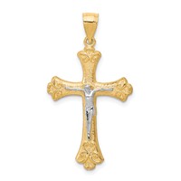 10K and White Rhodium Fleur De Lis Crucifix Pendant view 1