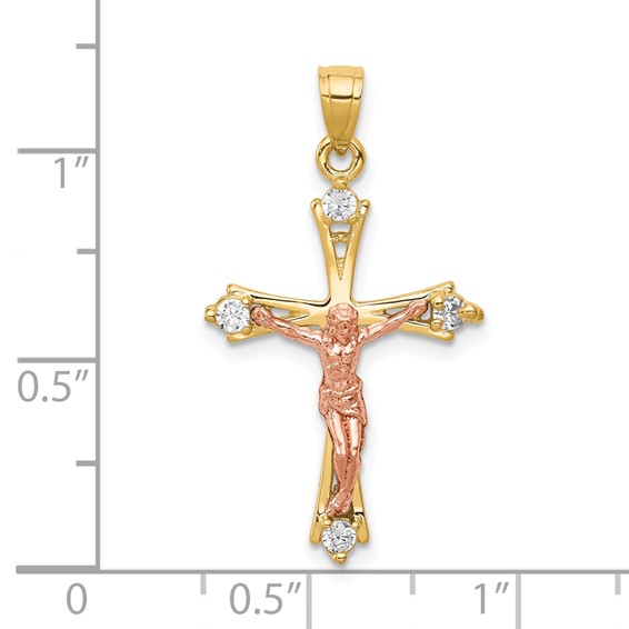 10k Two-tone CZ Crucifix Pendant