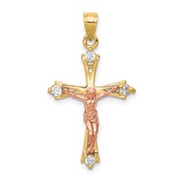 10K Two-tone CZ Crucifix Pendant view 1