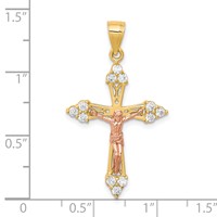 10K Two-tone CZ Crucifix Pendant view 3