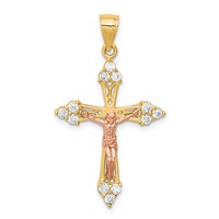 10K Two-tone CZ Crucifix Pendant view 1