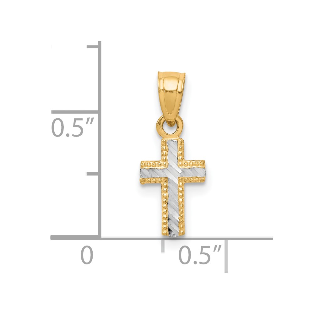 10K w/ Rhodium Tiny Diamond-Cut Cross Pendant (10C1092)