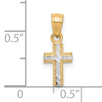 10K and White Rhodium Tiny Diamond-Cut Cross Pendant view 3