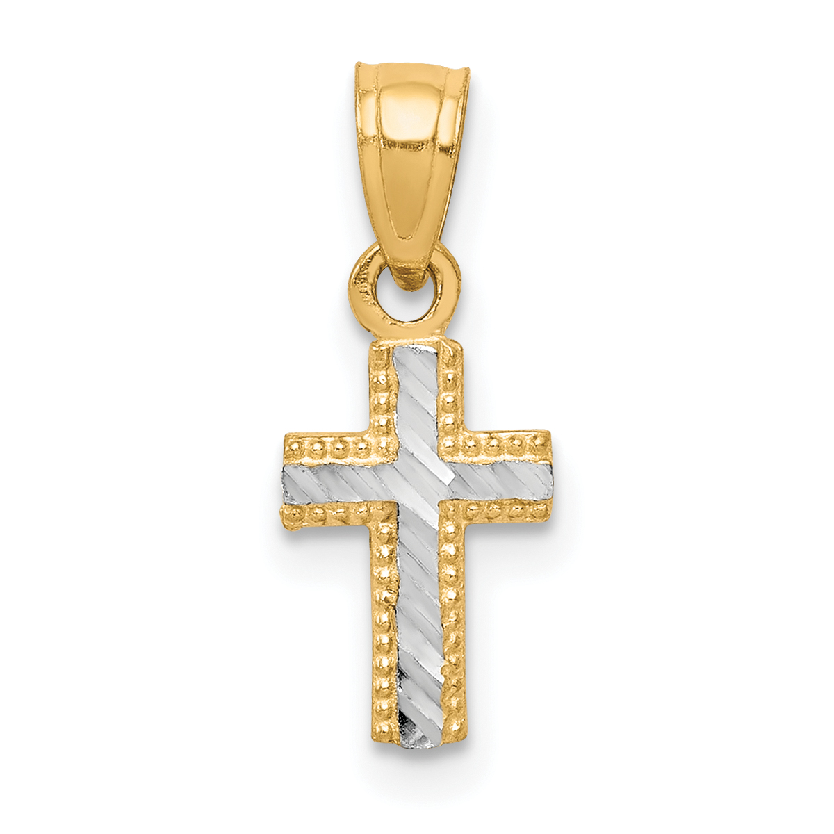 10K w/ Rhodium Tiny Diamond-Cut Cross Pendant (10C1092)