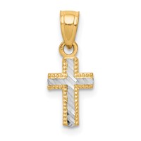 10K and White Rhodium Tiny Diamond-Cut Cross Pendant view 1