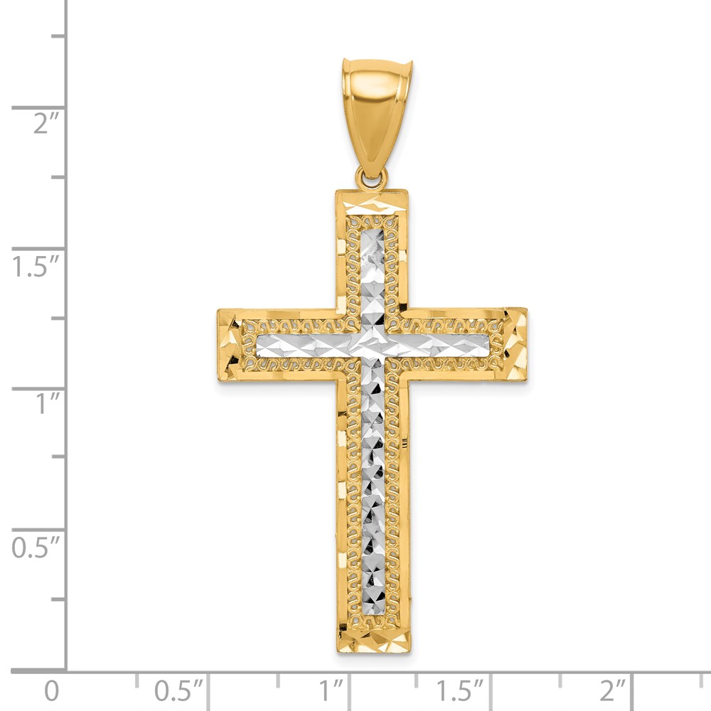 10K w/ Rhodium Diamond-Cut Cross Pendant (10C1105)