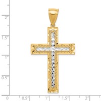 10K and White Rhodium Large Diamond-Cut Cross Pendant view 3