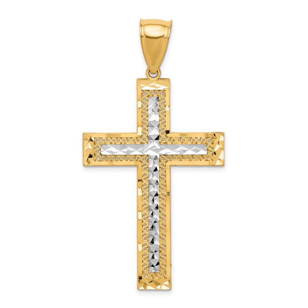 10K w/ Rhodium Diamond-Cut Cross Pendant (10C1105)