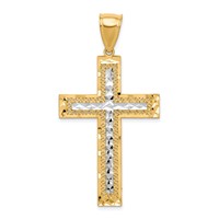 10K and White Rhodium Large Diamond-Cut Cross Pendant view 1
