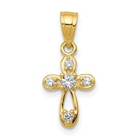 10K Yellow Gold Small CZ Cross Pendant view 1