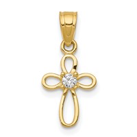 10K Yellow Gold Small CZ Cross Pendant view 1