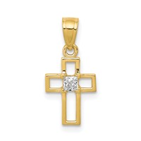 10K Yellow Gold Small CZ Cross Pendant view 1