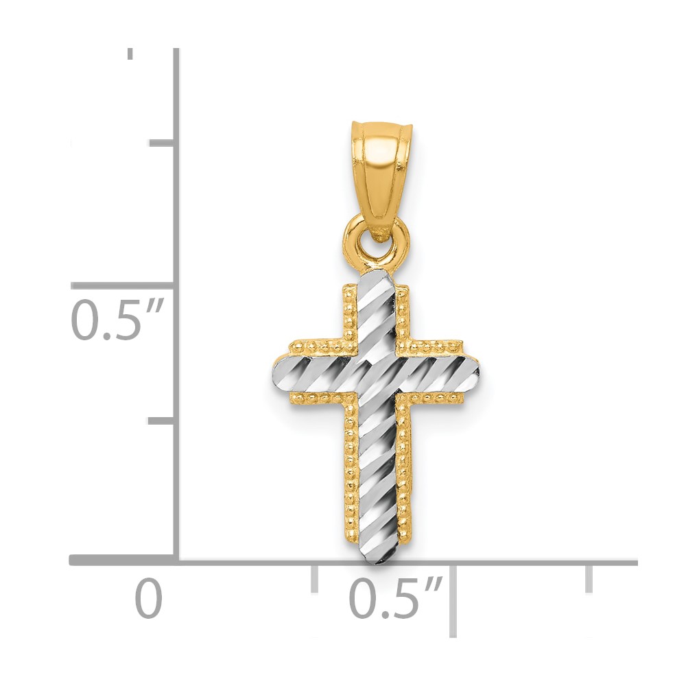 10K w/Rhodium Diamond-Cut Cross Pendant (10C1120)