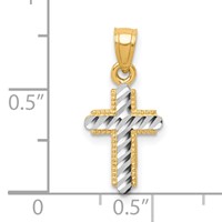 10K and White Rhodium Diamond-Cut Cross Pendant view 3