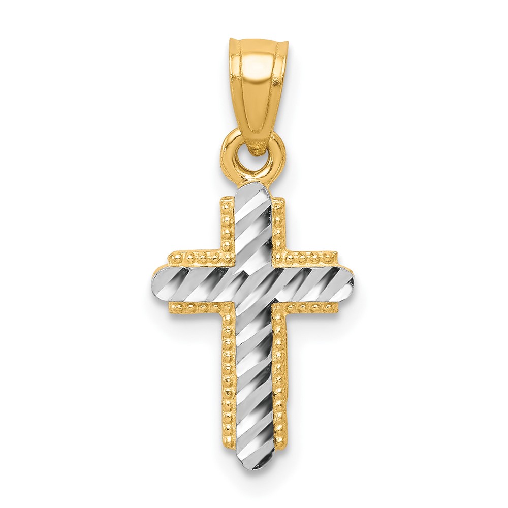 10K w/Rhodium Diamond-Cut Cross Pendant (10C1120)