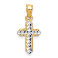 10K and White Rhodium Diamond-Cut Cross Pendant view 1