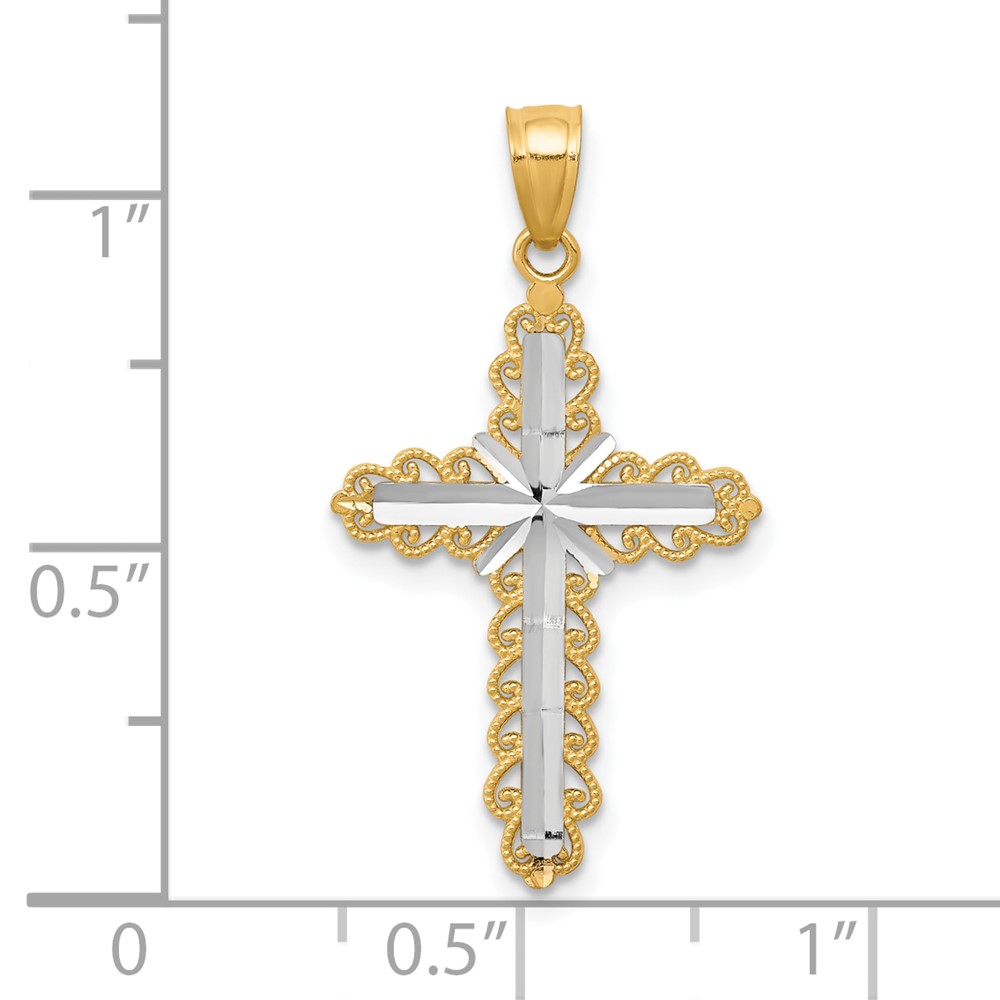 10K w/ Rhodium Diamond-Cut Cross Pendant (10C1125)