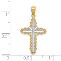 10K and White Rhodium Diamond-Cut Cross Pendant view 3