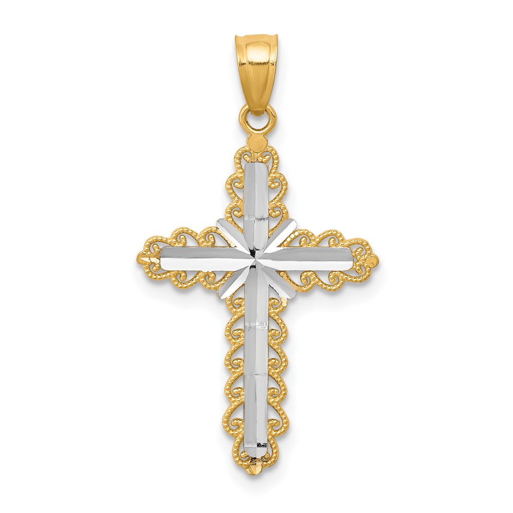 10K w/ Rhodium Diamond-Cut Cross Pendant (10C1125)