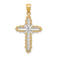 10K and White Rhodium Diamond-Cut Cross Pendant view 1