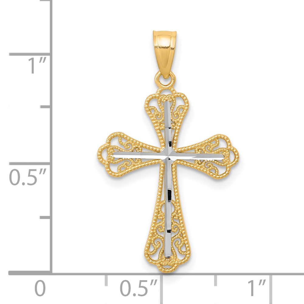 10K w/ Rhodium Diamond-Cut Cross Pendant (10C1126)