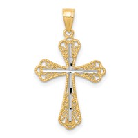 10K and White Rhodium Diamond-Cut Cross Pendant view 1
