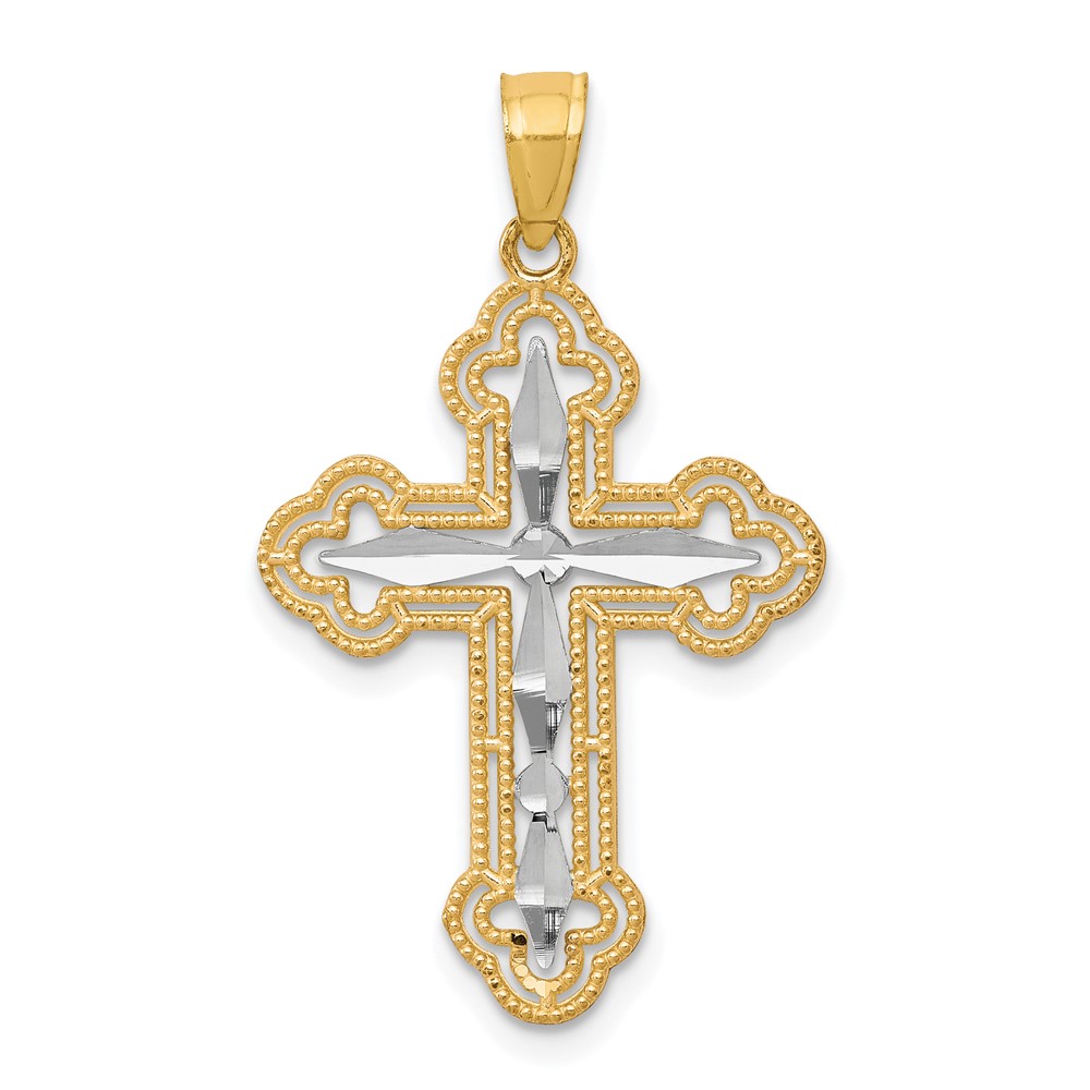 10K Pendant with Rhodium Diamond-Cut Cross