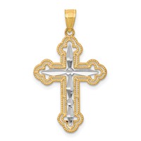 10K Pendant with Rhodium Diamond-Cut Cross view 1