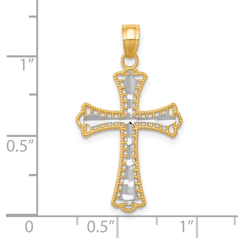10K w/ Rhodium Diamond-Cut Cross Pendant (10C1133)