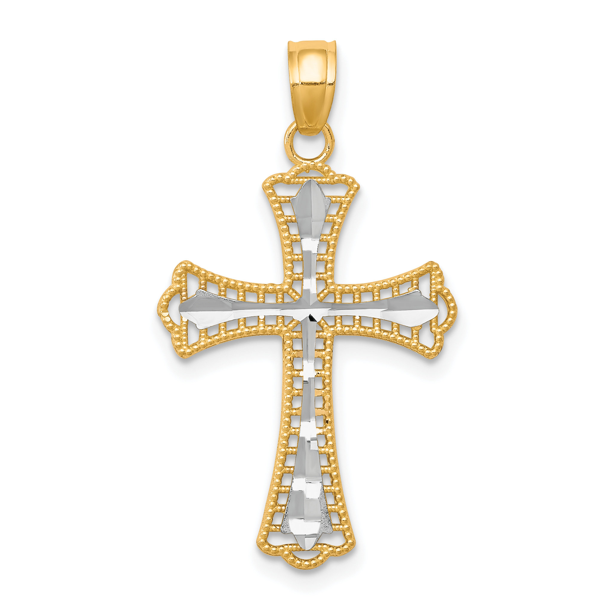 10K w/ Rhodium Diamond-Cut Cross Pendant (10C1133)