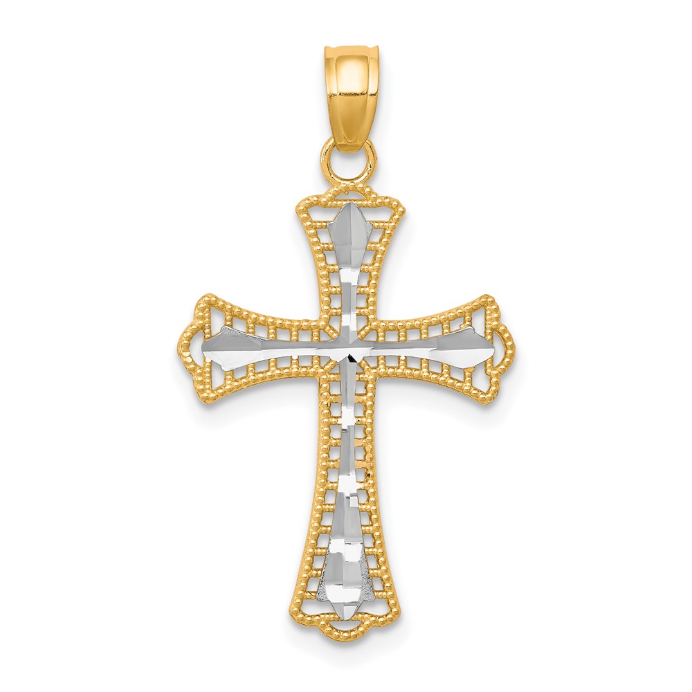 10K w/ Rhodium Diamond-Cut Cross Pendant (10C1133)