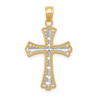10K Pendant with Rhodium Diamond-Cut Cross view 1