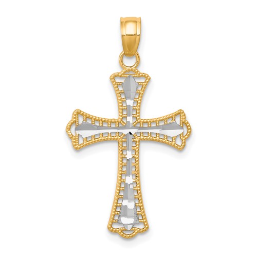 10K Pendant with Rhodium Diamond-Cut Cross