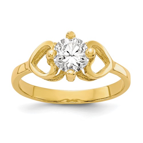 10K Yellow Gold Polished CZ Hearts Ring, Size 1