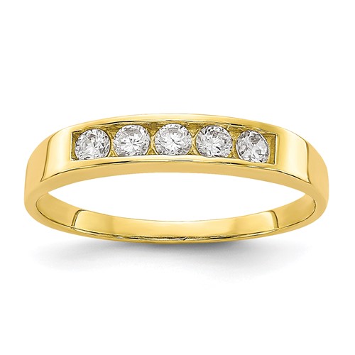 10K Yellow Gold Polished 5-Stone CZ Channel Ring, Size 3