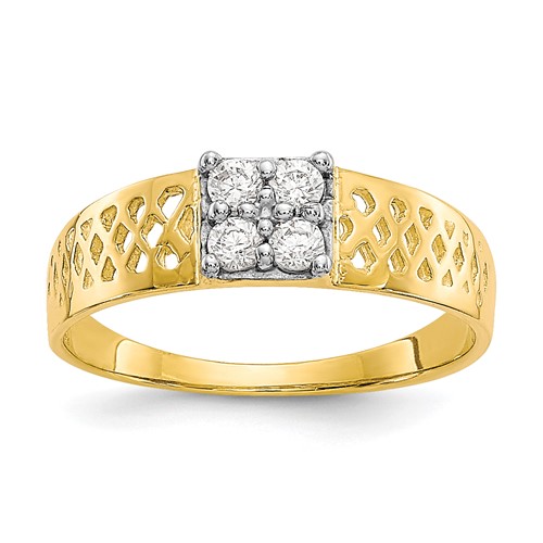 10K Yellow Gold 4-Stone CZ and Lattice Ring, Size 1