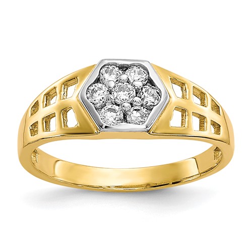 10K Yellow Gold CZ Hexagon Ring, Size 3