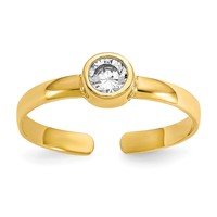 10K Yellow Gold Bezel-set 3mm Round Clear CZ Toe Ring view 1