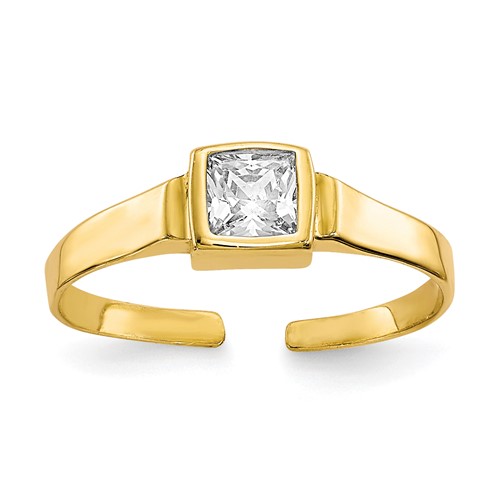 10K Yellow Gold Bezel-set 3mm Square Clear CZ Toe Ring