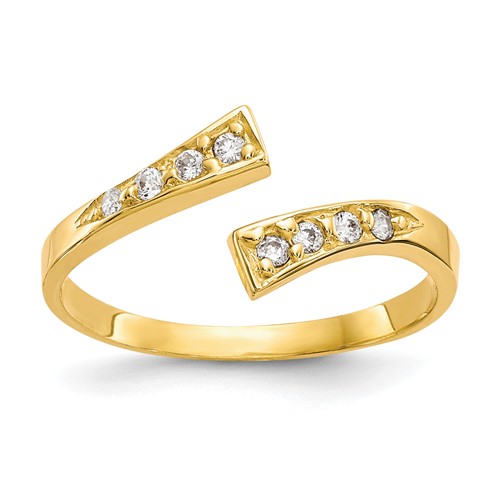 10K Yellow Gold Graduated Clear CZ Bypass Toe Ring