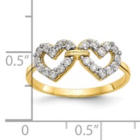 10K Yellow Gold Double Heart CZ Ring view 3