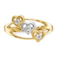 10K and White Rhodium Triple Heart 3-Stone CZ Ring view 5