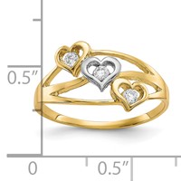 10K and White Rhodium Triple Heart 3-Stone CZ Ring view 3