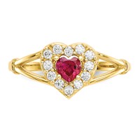 10K Red and White CZ Heart Halo Ring view 5