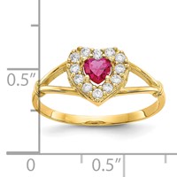 10K Red and White CZ Heart Halo Ring view 3